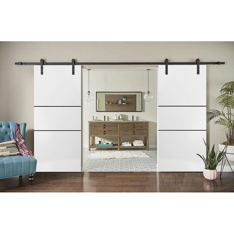 Porte de grange en bois massif massif, Satin blanc, 60 po x 96 po