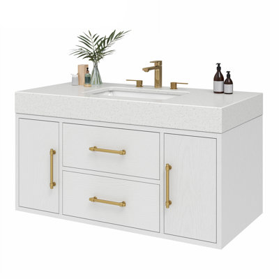  40" Single Bathroom Vanity With Engineered Quartz Top And Ceramic Sink