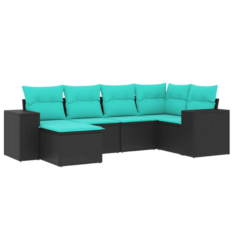  Ensemble de canapé de patio 6 pièces avec coussins en rotin de polyester noir