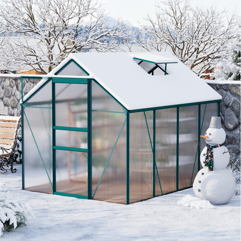 6 x 8 FT Polycarbonate Greenhouse, Winter Greenhouses for Outdoors with Aluminum Frame, Sliding Door, Adjustable Roof Vent, Backyard Green Houses, Patio Garden
