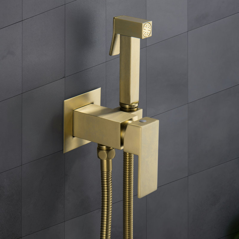 Wall Mounted Hot and Cold Bidet Sprayer Faucet Set, Brushed Gold
