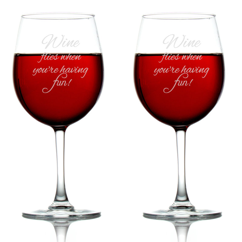 Wine Flies When You Have Fun - 2 pièces 18 oz. Ensemble de verres à vin élégants avec tiges