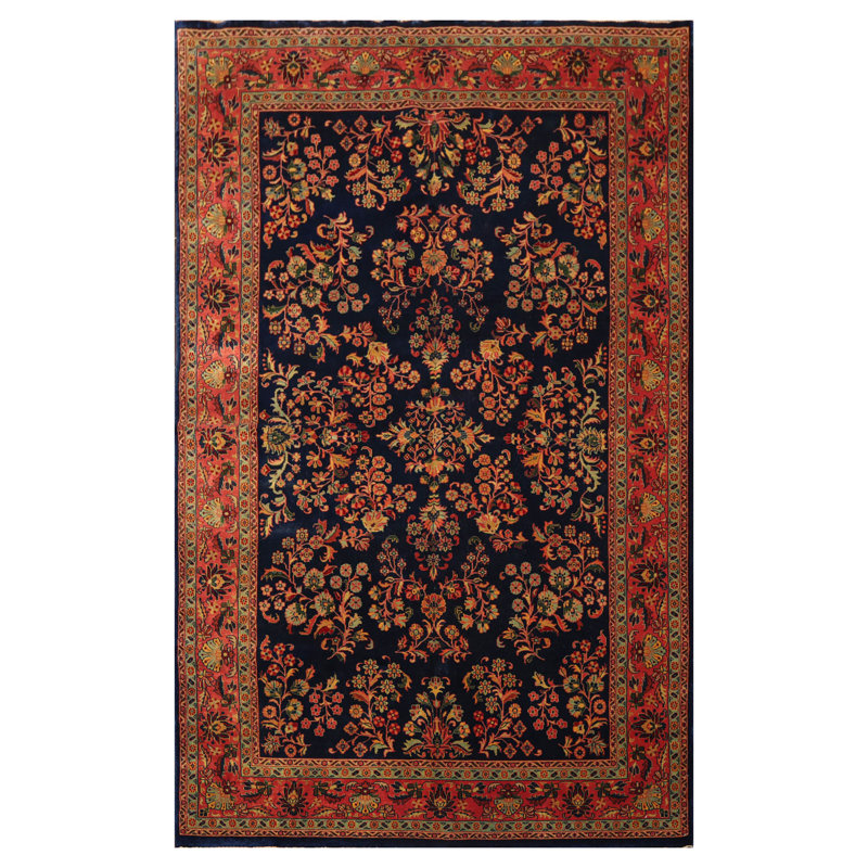 Tapis rectangulaire en laine noué à la main de conception unique 5 pi 9 po x 9 pi 2 po Lesane