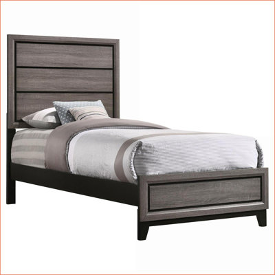 Twin Size Hardwood Panel Bed Frame - 600lbs Weight Capacity, Grey Oak &amp; Black Finish for Transitional Bedrooms