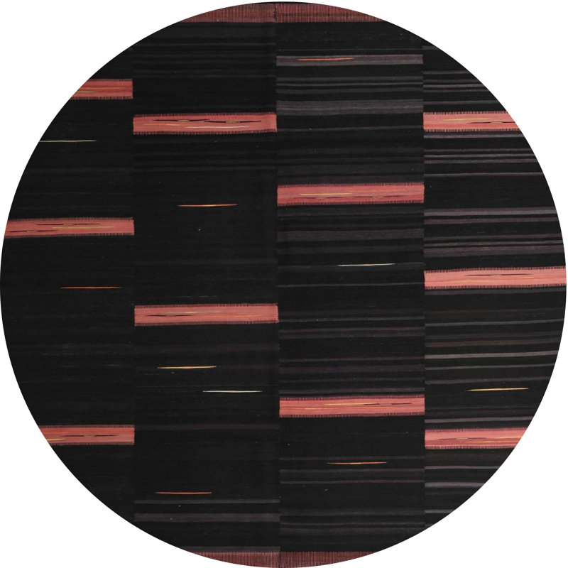 Tapis de zone noir/orange contemporain, Rond 4 pi