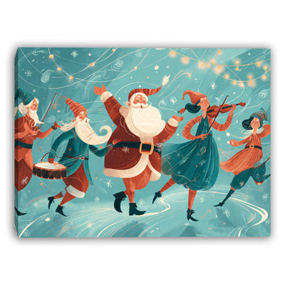 Dancing Santa Holiday Band - Wrapped Canvas Wall Art