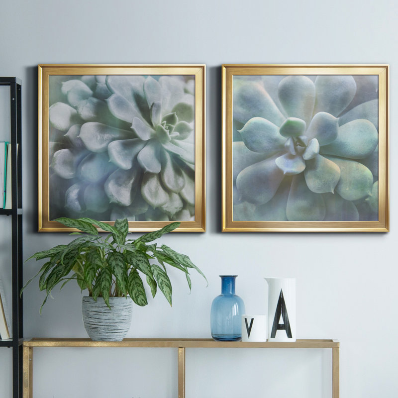 «Soft Succulent I», reproduction de photo sur toile 2 pièces, H 17,5 po x l 35 po x P 1,5 po, Or