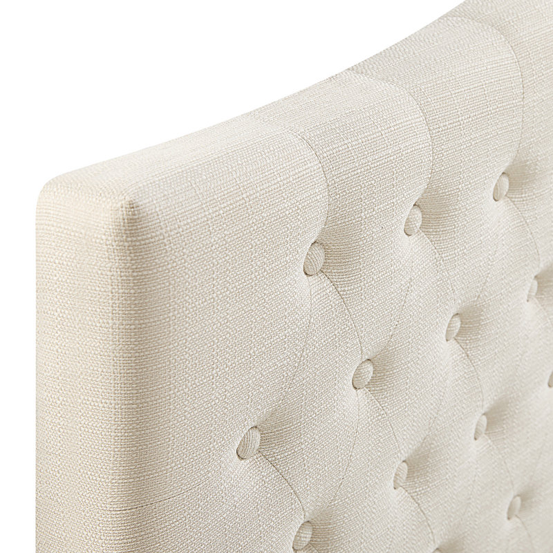 Button-Tufted Upholstered Headboard with Wall-Mount Option, Full / Queen, Ivory Linen