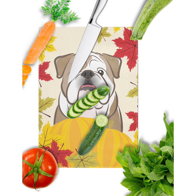 Caroline's Treasures Tempered Glass Thanksgiving Cutting Board, English Bulldog