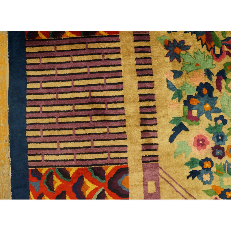 Antique Art Deco Room Size Wool Multi Rug