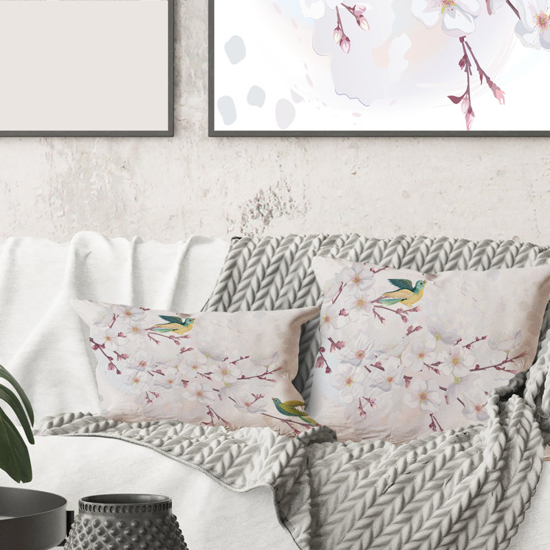 Housse et insert de coussin carré cerisier en fleurs, 16" x 16"