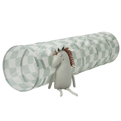 3 Sprouts Recycled Fabric Play Tunnel/checkerboard/green