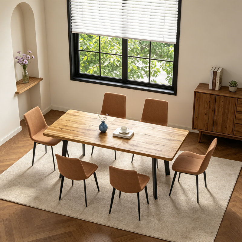 63.1-78.8'' Extendable Dining Table Set,7-Piece Modern Kitchen Table with 6 Upholstered Dining Chairs , Brown