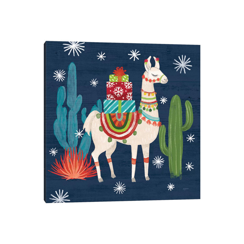 «Lovely Llamas II Christmas» par Mary Urban - reproduction d'art, H 12 po x l 12 po x P 1,5 po, Toile tendue, Aucun mat