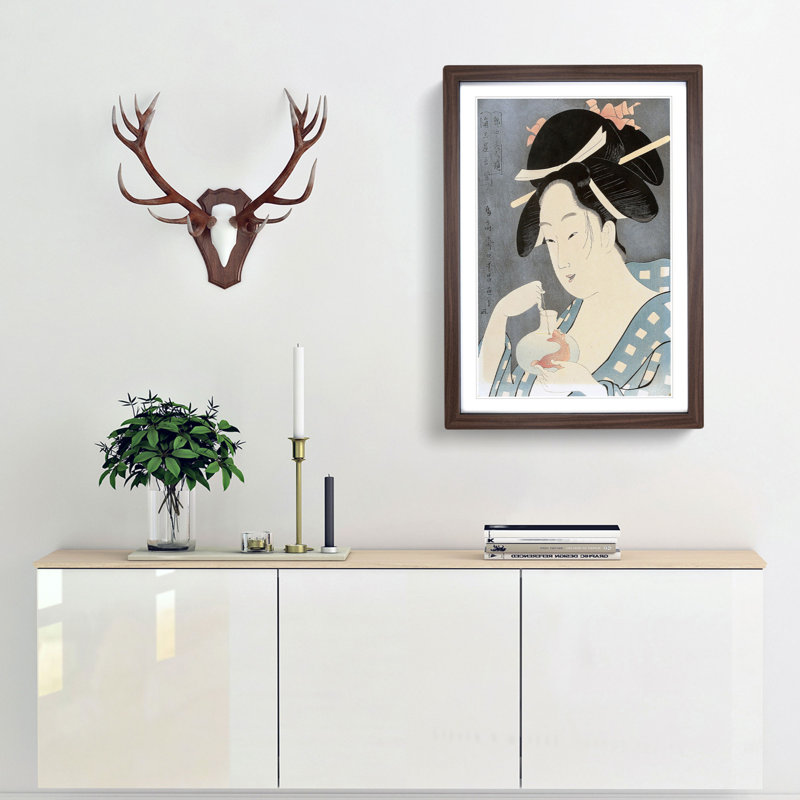 Courtesan by Chokosai Eisho - Picture Frame Painting Print, 36cm H x 27cm W x 2cm D, Walnut Framed