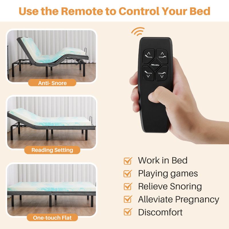 Base de lit réglable Bonham Zero Gravity, base de lit électrique ergonomique avec télécommande sans fil et 2 ports USB, Grand