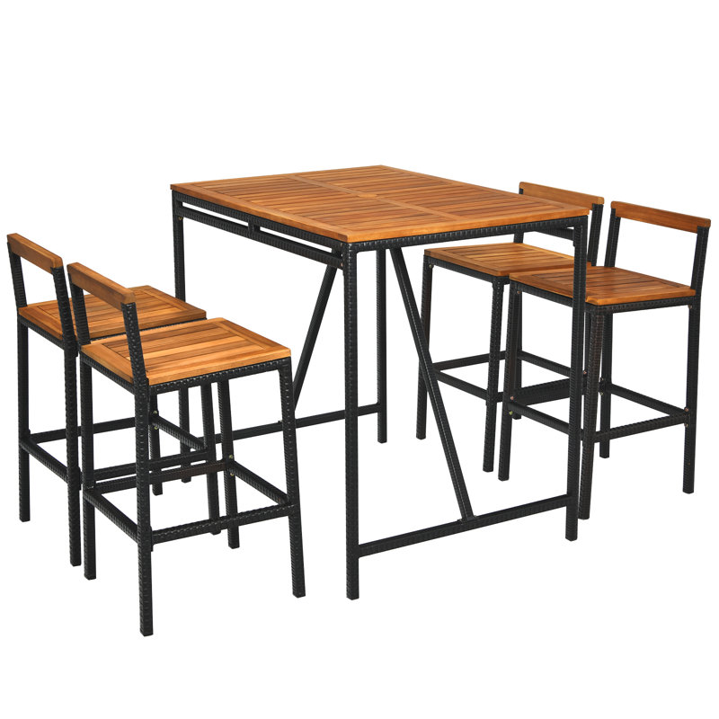 Nigel Acacia Wicker Patio Dining Set with Square Table, 4