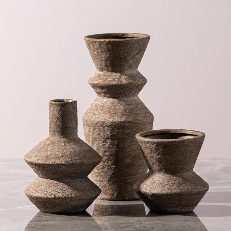 3-Piece S/M/L Ceramic Vase Set: Waterproof Farmhouse Decor for Fresh/Dried Flowers & Table