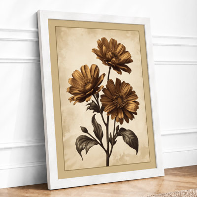 Gerbera Daisies In Ochre Botanical - Print