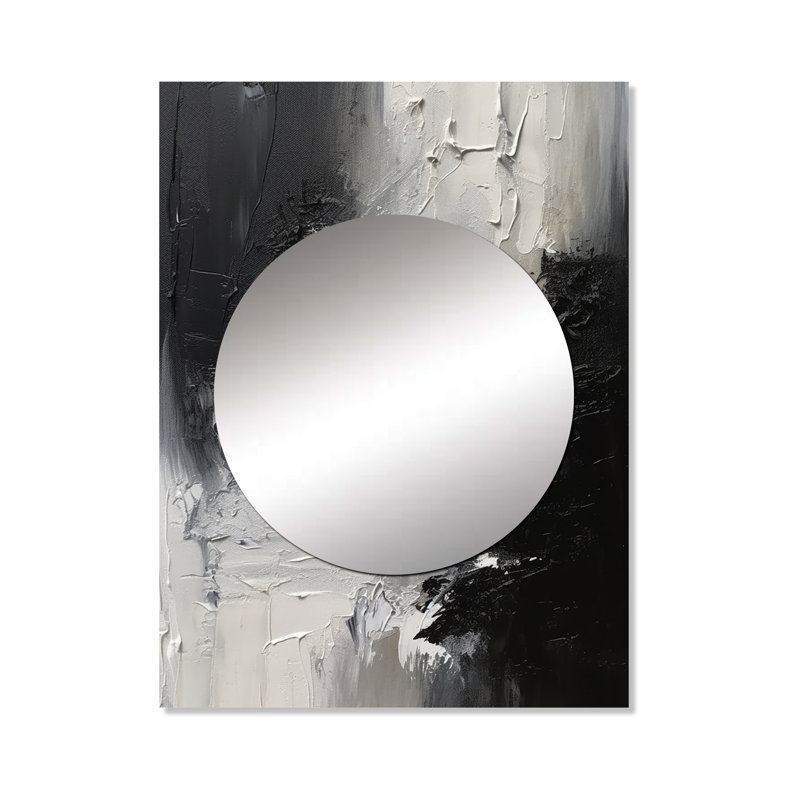 Trotta Black And White Delicate Brushstrokes II - Marble Unique Wall Mirror, Modern Mirror, Printed Metal Art, 40" x 30"