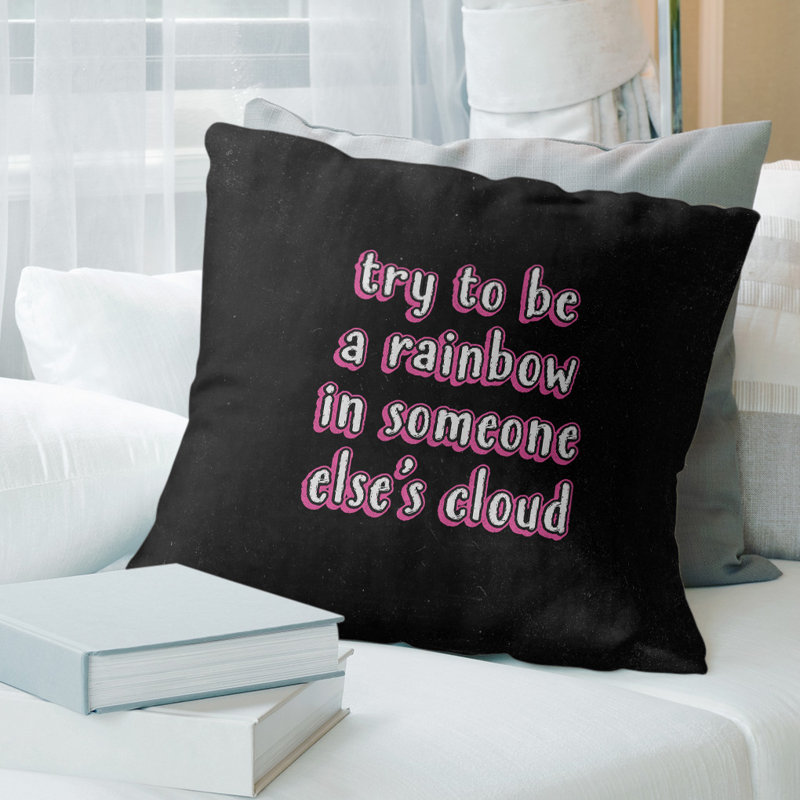 Essayez de devenir un coussin en arc-en-ciel, 18 po x 18 po, Noir / Rose