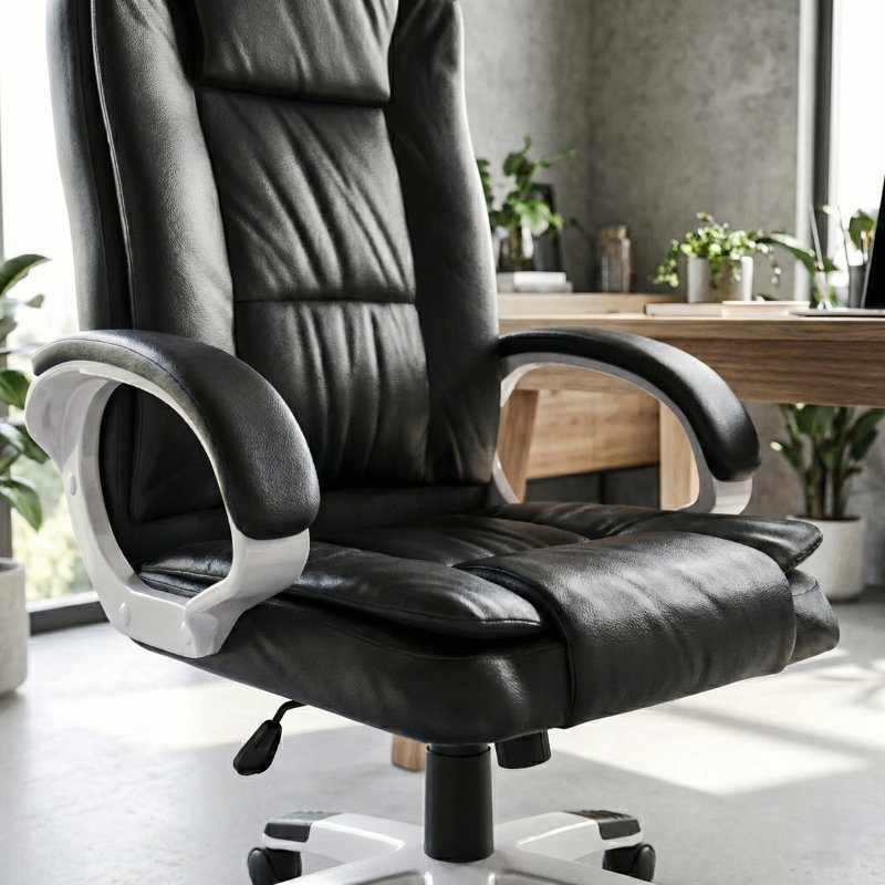 Muskoka Swivel Desk Chair Faux Leather With Adjustable Height, UKFR Certified, Black