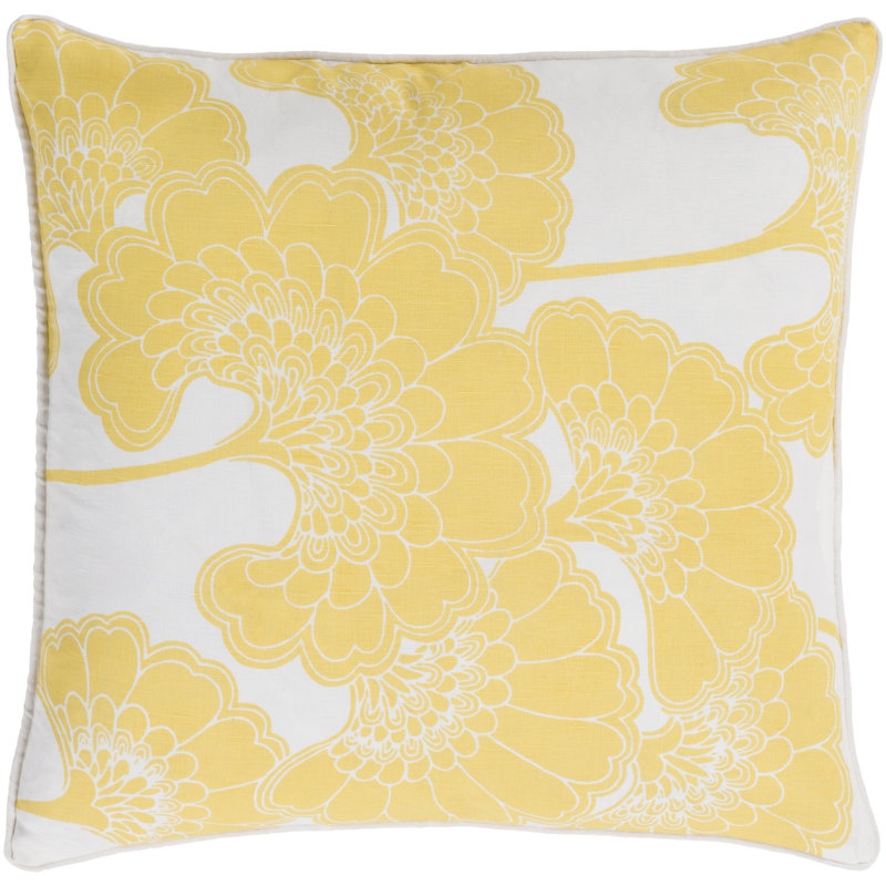 Coussin japonais à motif floral, Citron / Ivoire