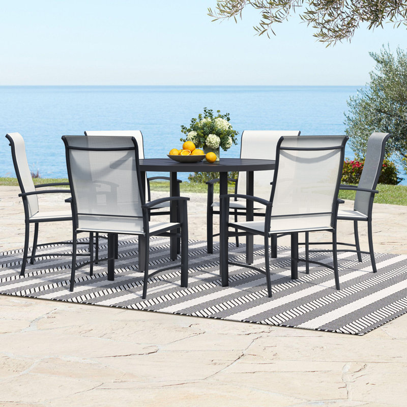 Metal Outdoor Table, Round Table for 6 with Umbrella Hole, Patio Table with Modern Minimalist Design, Black