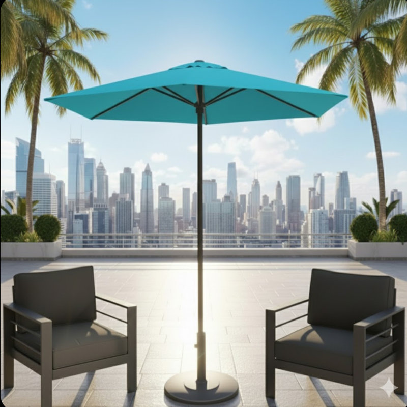 Parasol avec manivelle et inclinaison (sans base), Bleu