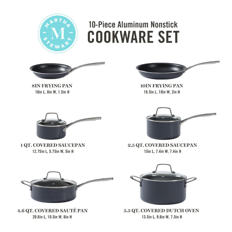 10-Piece Grey Nonstick Aluminum Enamel Cookware Set