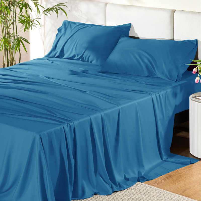 Essential Collection Cooling Rayon Derived from Bamboo Sheet Set, Queen Sheet Set with 2 Pillowcases, Bluejay