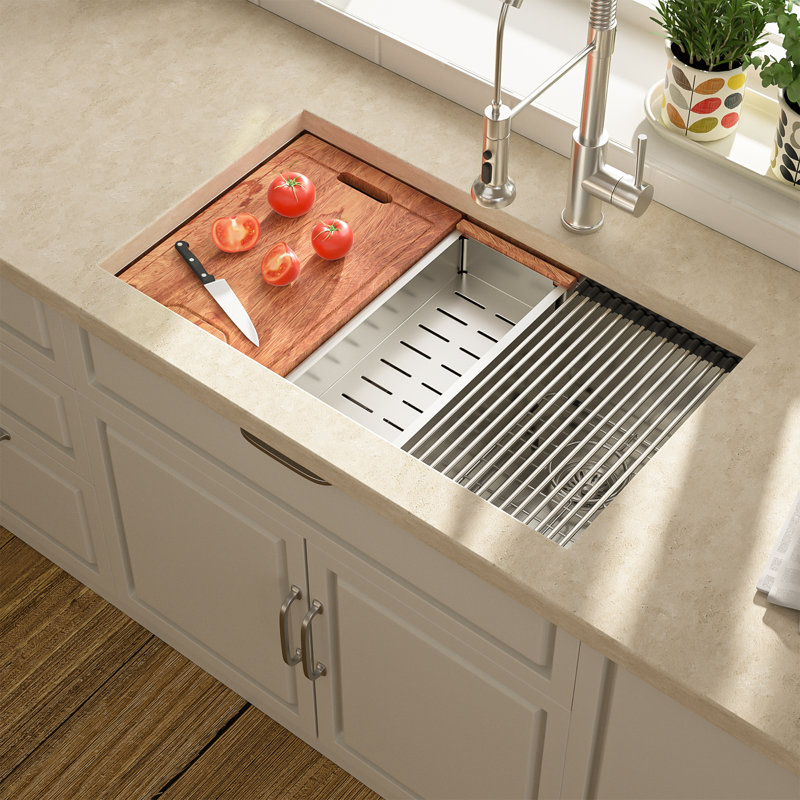30" L x 19" W Undermount Double Bowl 60/40 Kitchen Sink Workstation 16 Gauge Stainless Steel Sink