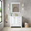 Meuble-lavabo blanc en bois massif de 36 po x H 34,1 po avec lavabo en céramique Cupc, charnières à fermeture en douceur et poignées en aluminium anodisé doré