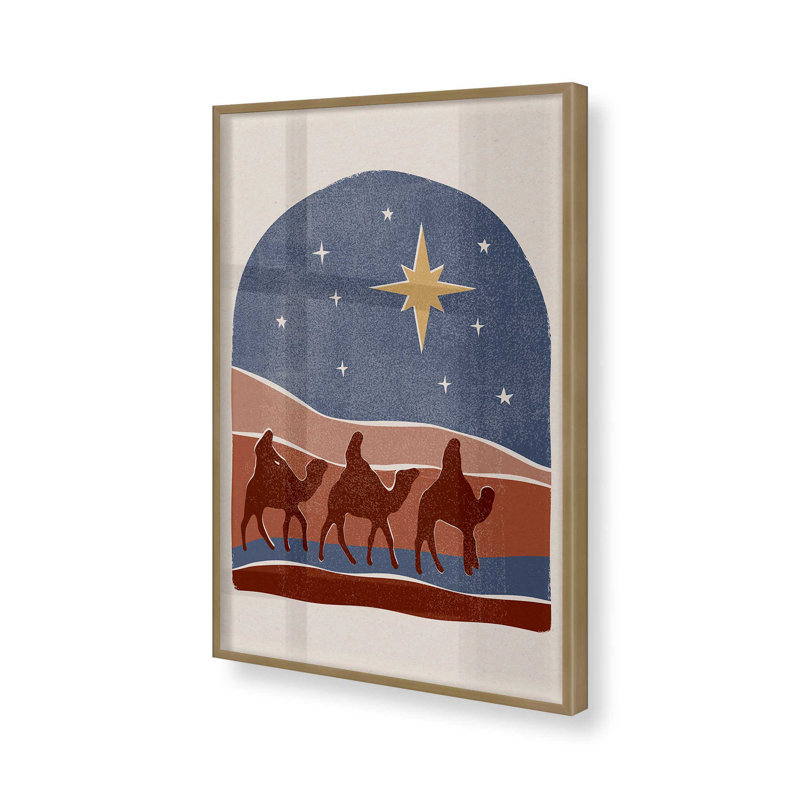 Étoile de Bethléem, crèche de Noël II, reproduction dans un cadre, Cadre doré brossé, H 25,25 po x l 19,25 po