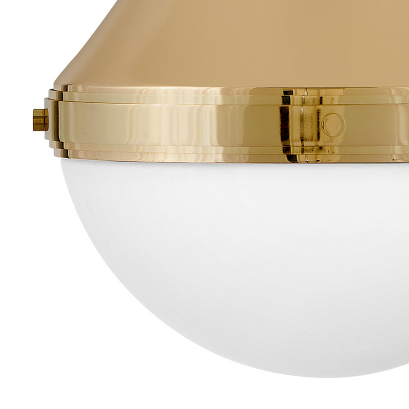 Oliver Adjustable Pendant Light w/ Etched Opal Glass, Bright Brass, 21.25" H x 14.25" W x 14.25" D