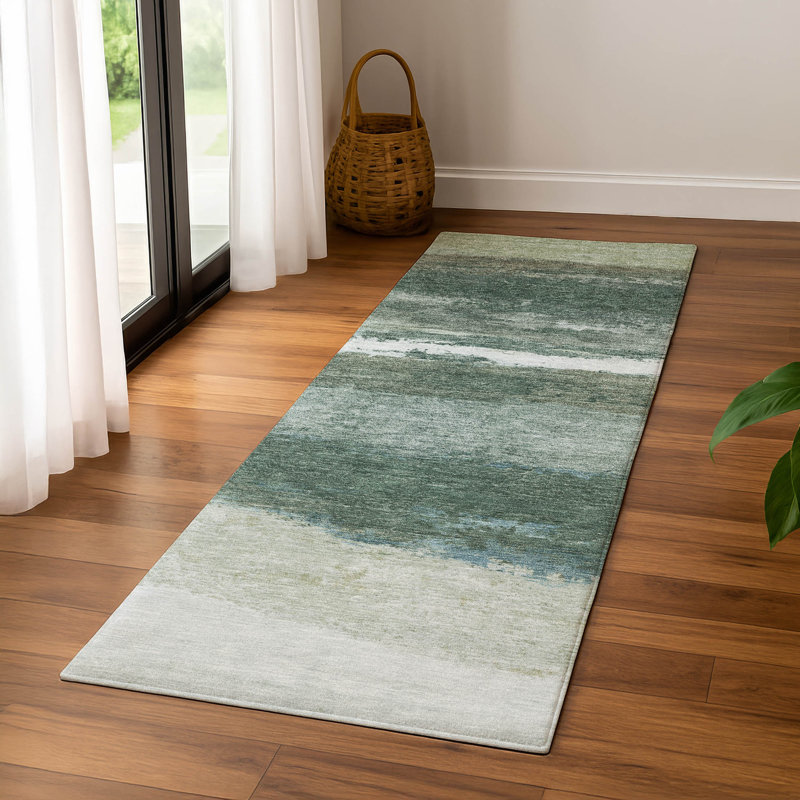 Premium Machine Washable Mayfield Striped Rug, 2'3" x 7'6" Runner, Aloe