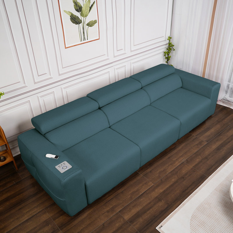 Canapé inclinable électrique 3 places avec chaîne stéréo, chargement sans fil et poche latérale, idéal pour le salon, le cinéma maison ou un appartement. Profondeur réglable, position zéro gravité, lit spacieux à double commande.