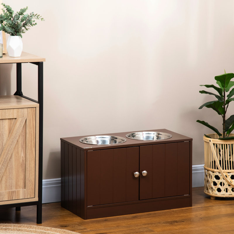 Armoire à nourriture pour chien surélevée - support 14 po, grand support brun avec rangement 27,8 po
