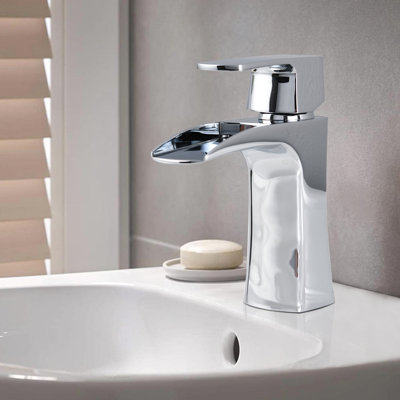 Single Handle Waterfall Faucet For Bathroom Sink, Great Rv And Bar - Corrosion , Matte Black Finish In , Lavatory Restroom Solid Brass, Finish, Safe To Drink From