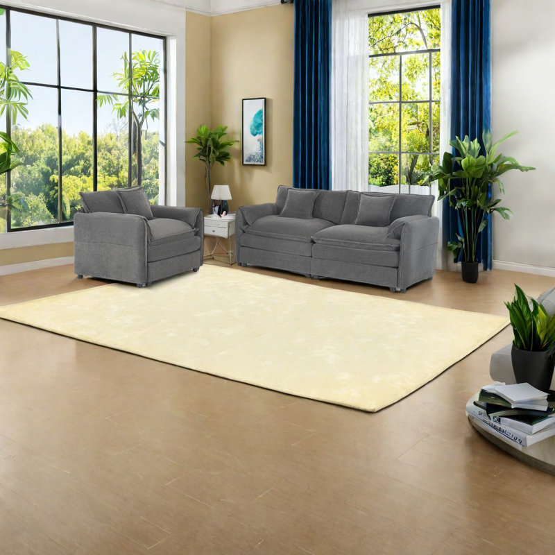 Spacious Chenille Sofas Set, Modern Design For Home Office