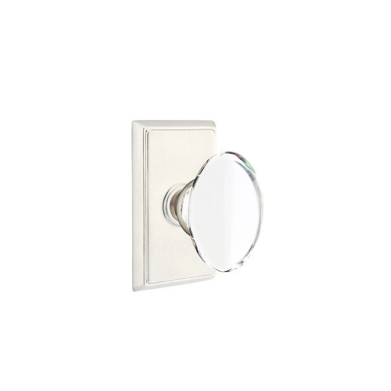 Ensemble de mortaise intérieure Emtek Passage avec rosette rectangulaire et poignée en verre Hampton (droite), Nickel satiné