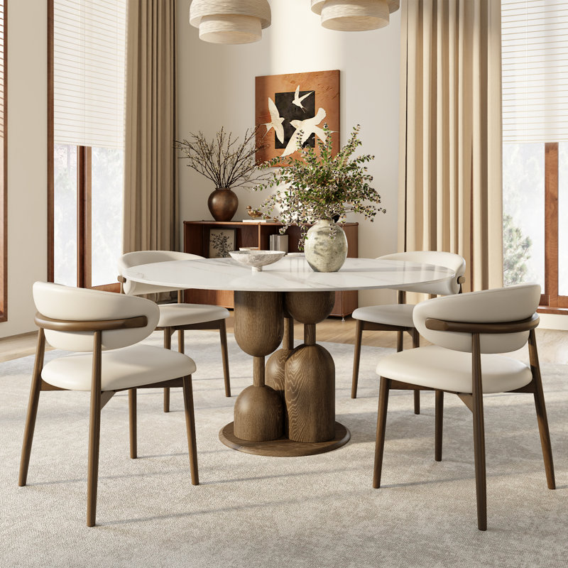 Amberly 5 Pieces Round Dining Table Set, Kitchen Table And Chairs For 4, Snowy White, 29.52" H x 53.15" W x 53.15" D
