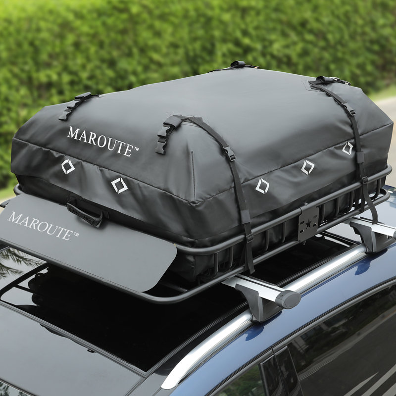 Ensemble de 51 po x 36 po x 5 po avec sac de toit Panier de toit universel Capacité de 200 LBS Porte-bagages sur le toit