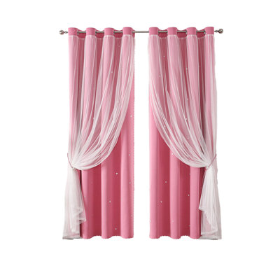 Rideaux occultants à double couche en dentelle à motif d'étoiles 2-en-1 avec rideaux isolants et isolants pour la chambre à coucher