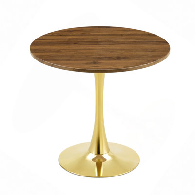 Round Dining Table, 31.5" Circle Tulip Table With Thickened Tabletop & Metal Pedestal, Mid Century Modern Bistro Table For Kitchen, Small Places, Living Room, Cafe (Faux Walnut)