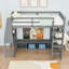 Lit mezzanine en bois avec bureau, éclairage à DEL et tablettes à plusieurs rangements-1951495809