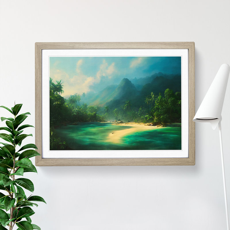 Tropical Forest Beach Vol.2 - Single Picture Frame Print, 34cm H x 46cm W x 2cm D, Oak
