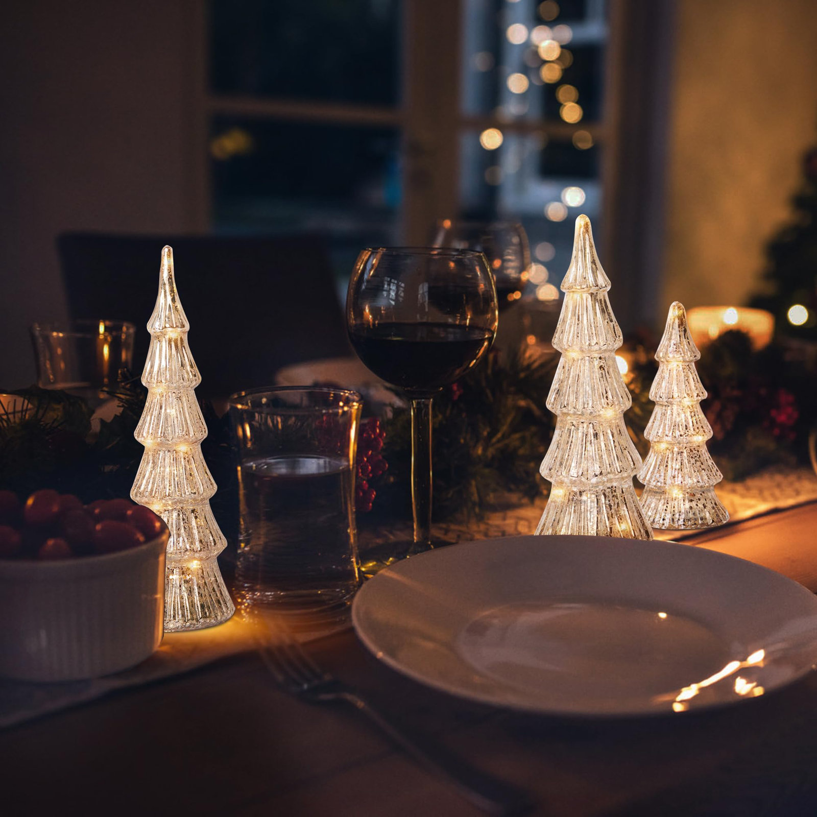 3-Piece Lighted Glass Tabletop Tree Set