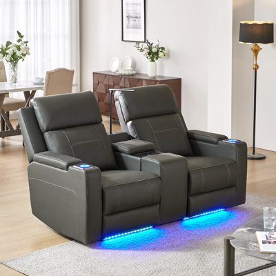 Siège de cinéma en cuir véritable avec porte-gobelet et rangement Altovise de 71,26 po de largeur