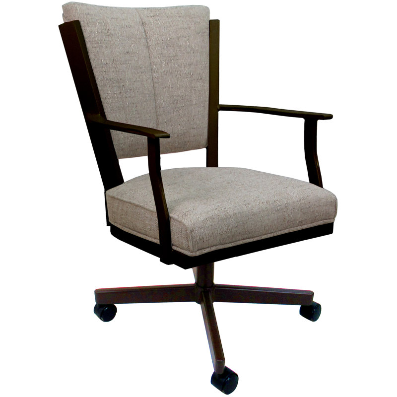 Danyael Metal Dining Caster Chair with Arms, Brown, Hemsath Driftwood